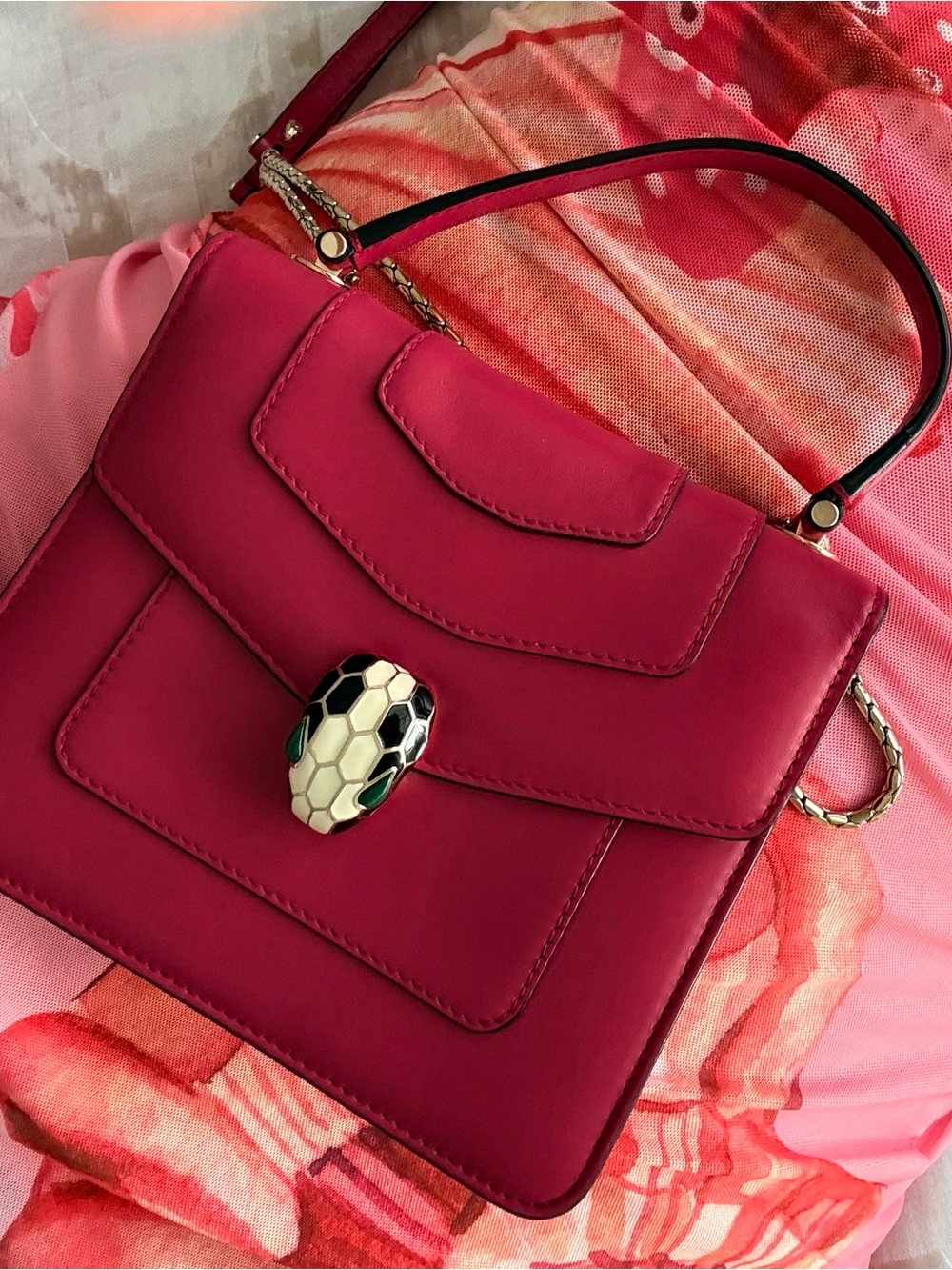 Bulgari Fuchsia Leather Top-Handle Satchel with Serpent Clasp